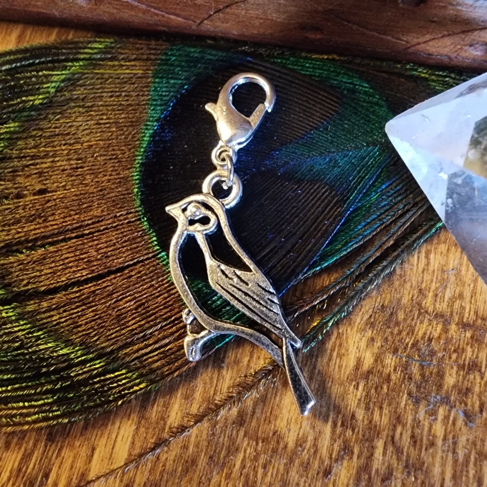 5/$25 Bird Charm Cardinal Feather Bag Clip on Planner Zipper Wallet Birder Gift